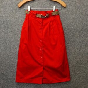 Vintage‎ 80s Safari Skirt Womens S Red Belted Button Down Equestrian CHAUS 4 P
